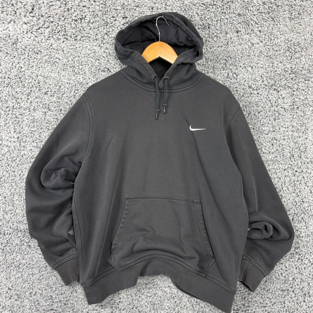 Vtg Y2k Nike Hoodie Mens XL Gray Fleece Pullover Sweatshirt Embroidered Swoosh